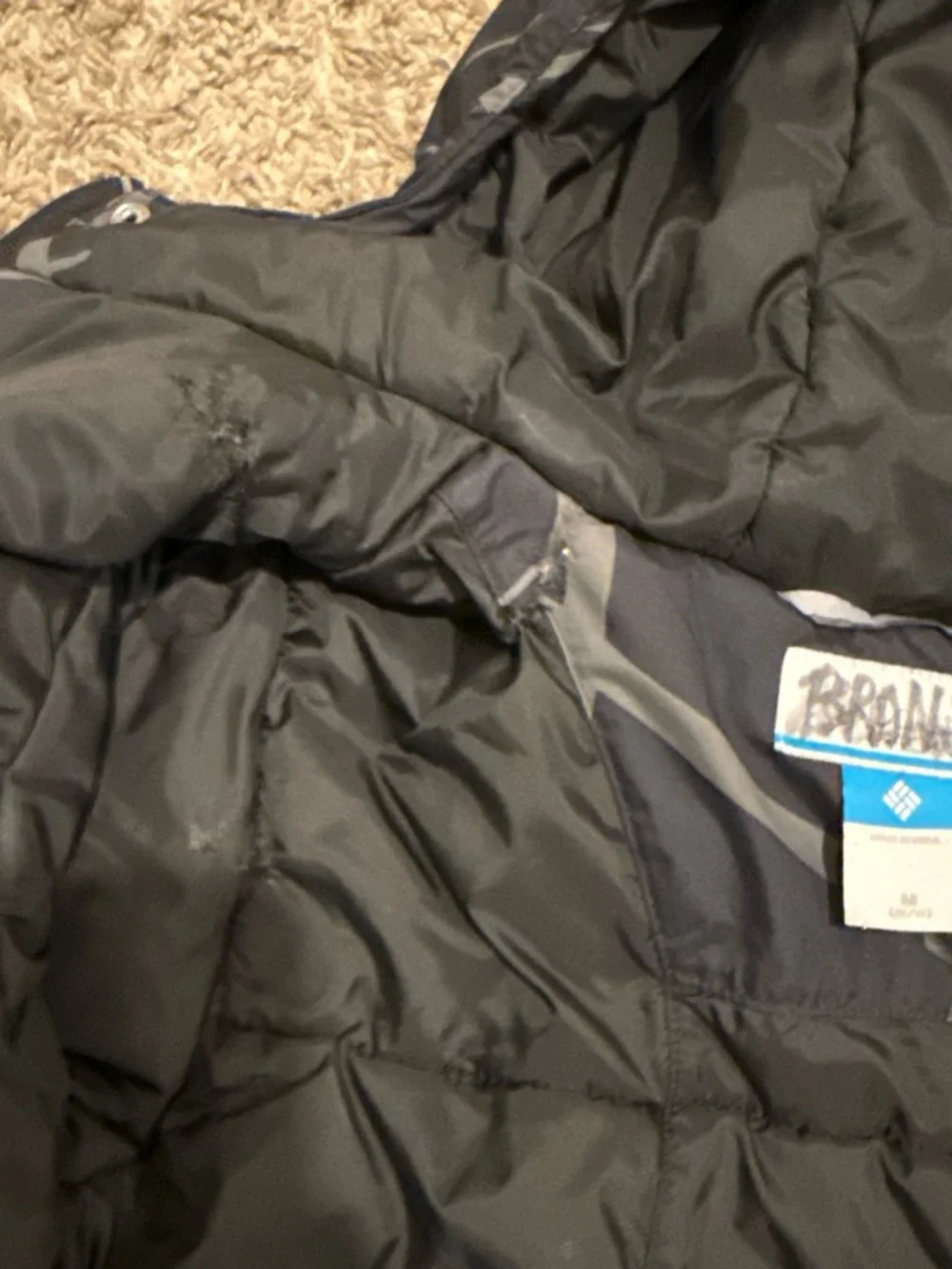 Columbia Black and Gray Kids Hooded Puffer Jacket Medium 10/12